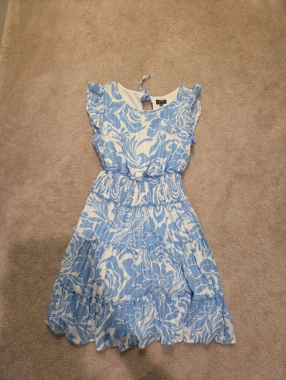 Blue & White Floral Ruffle Dress
